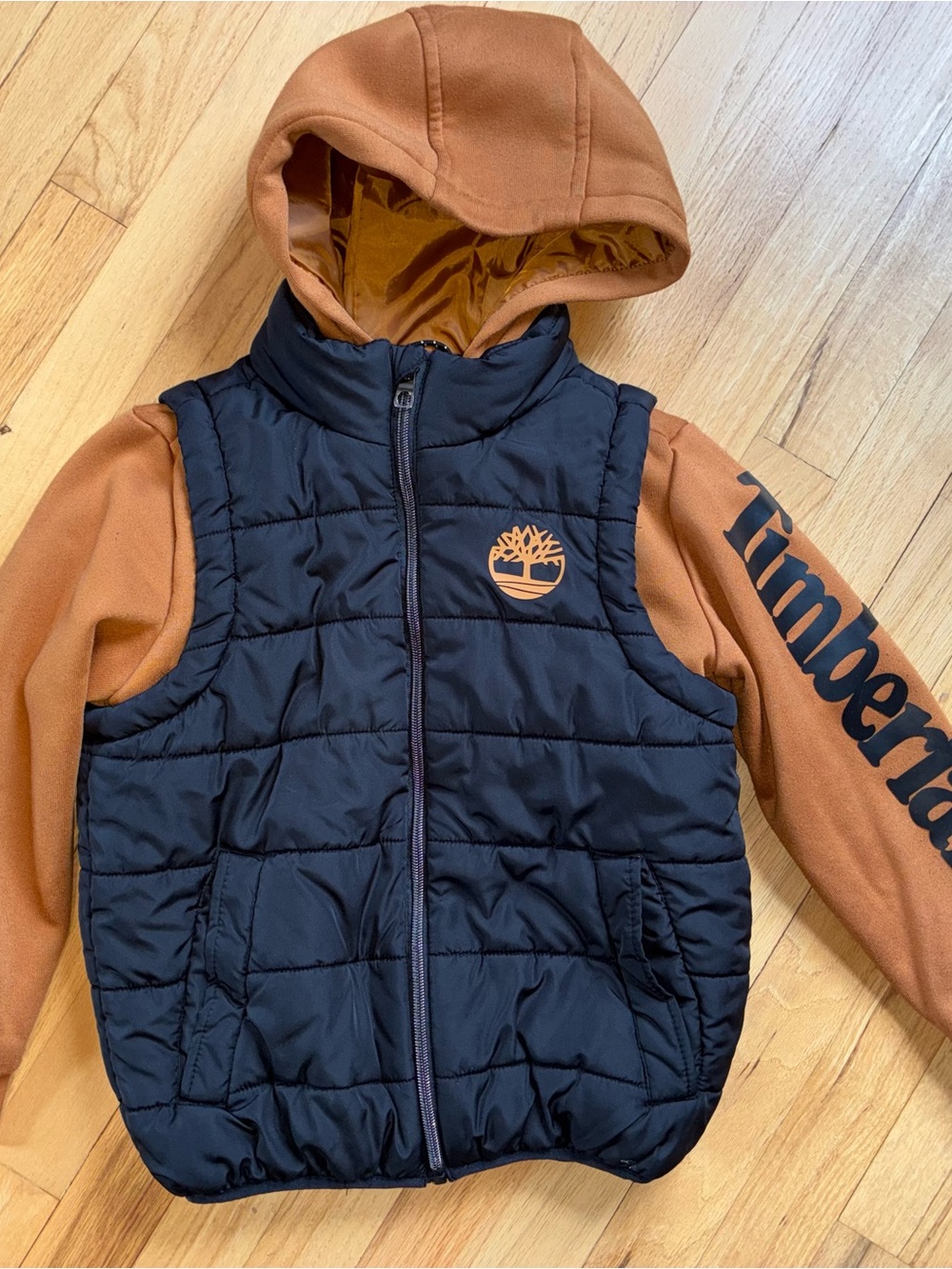 Timberland Black Jacket with Orange Lining and Hood